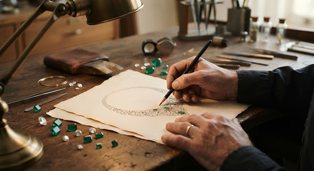 Master jeweler sketching a bespoke design